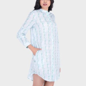 Chaya Khadi Muslin Cotton Blue Water Stripe Shirt Dress-Rs3200-Size-S-M-L