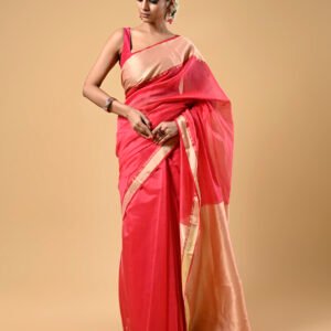 Dark Coral Chanderi Saree-Rs2524