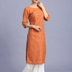 Orange Boat Neck Kurti-Rs2506.29