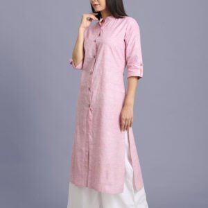 Pink Band Collar Kurti-Rs2599