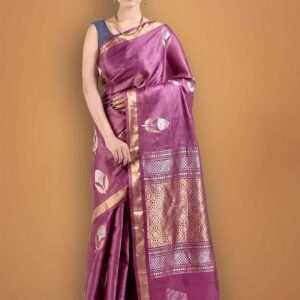 Tussar Silk Jala Burgundy Saree - Woven Floral Pattern-41999
